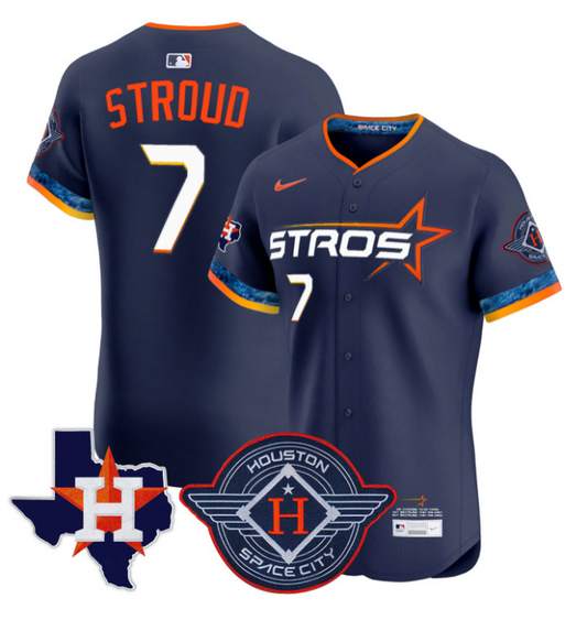 CJ Stroud Jersey #7 Houston Astros 2025 City Connect Texas Patch Premier Elite Stitched Navy