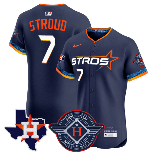 CJ Stroud Jersey #7 Houston Astros 2025 City Connect Texas Patch Premier Elite Stitched Navy