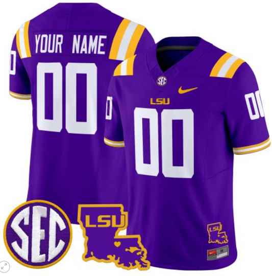 Custom LSU Tigers Jersey Name and Number 2024 Louisiana Patch Vapor Limited College Football Stitched Purple