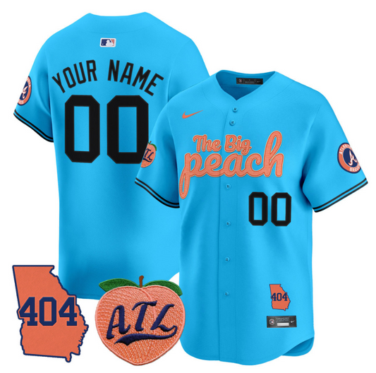 Custom Atlanta Braves Jersey 404 & The Big Peach Vapor Premier Limited Stitched Light Blue