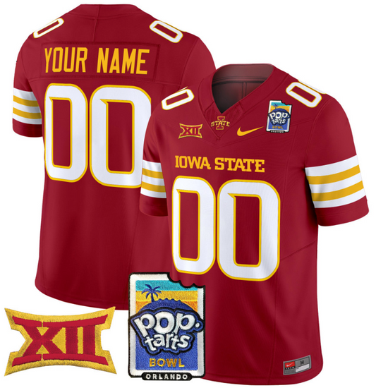 Custom Iowa State Cyclones Jersey 2025 PopTarts Bowl Patch Cardinal
