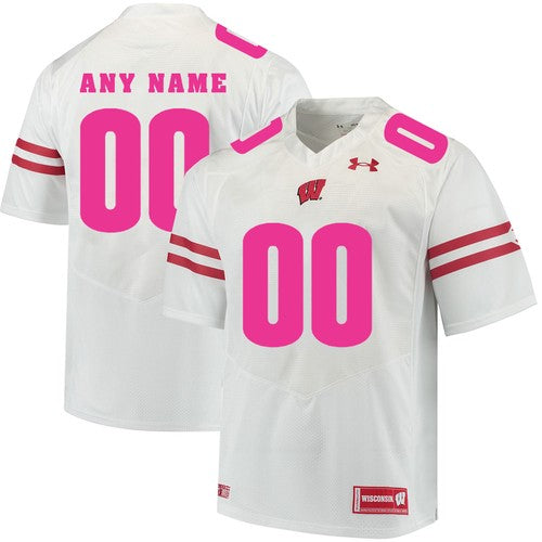 Custom Wisconsin Badgers Jersey Name and Number NCAA College Football White Pink