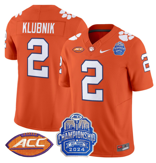 Cade Klubnik Jersey #2 Clemson Tigers 2024 ACC Championship Patch Orange
