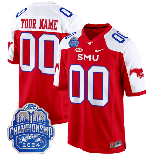Custom SMU Mustangs Jersey 2024 ACC Championship Patch Football Red Alternate