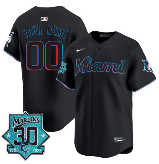 Custom Miami Marlins Jersey 30 Seasons Anniversary Patch Vapor Premier Limited Stitched Black