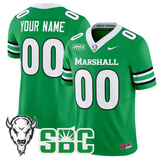 Custom Marshall Thundering Herd Jersey 2025 Vapor Limited Stitched Kelly Green