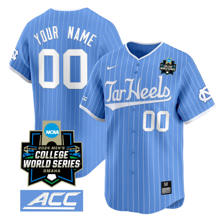 Custom North Carolina Tar Heels Jersey 2024 College World Series Vapor Premier Limited V2 NCAA Baseball Stitched Blue Pinstripe