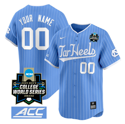 Custom North Carolina Tar Heels Jersey 2024 College World Series Vapor Premier Limited V2 NCAA Baseball Stitched Blue Pinstripe
