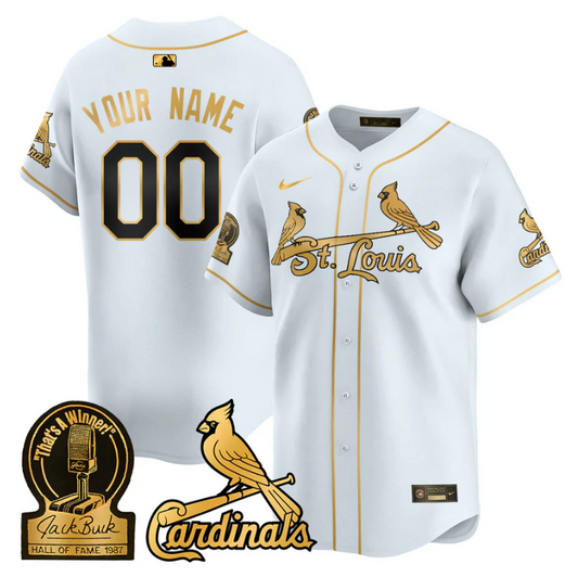 Custom St. Louis Cardinals Jersey Name, Number Jack Buck Limited Stitched White Gold