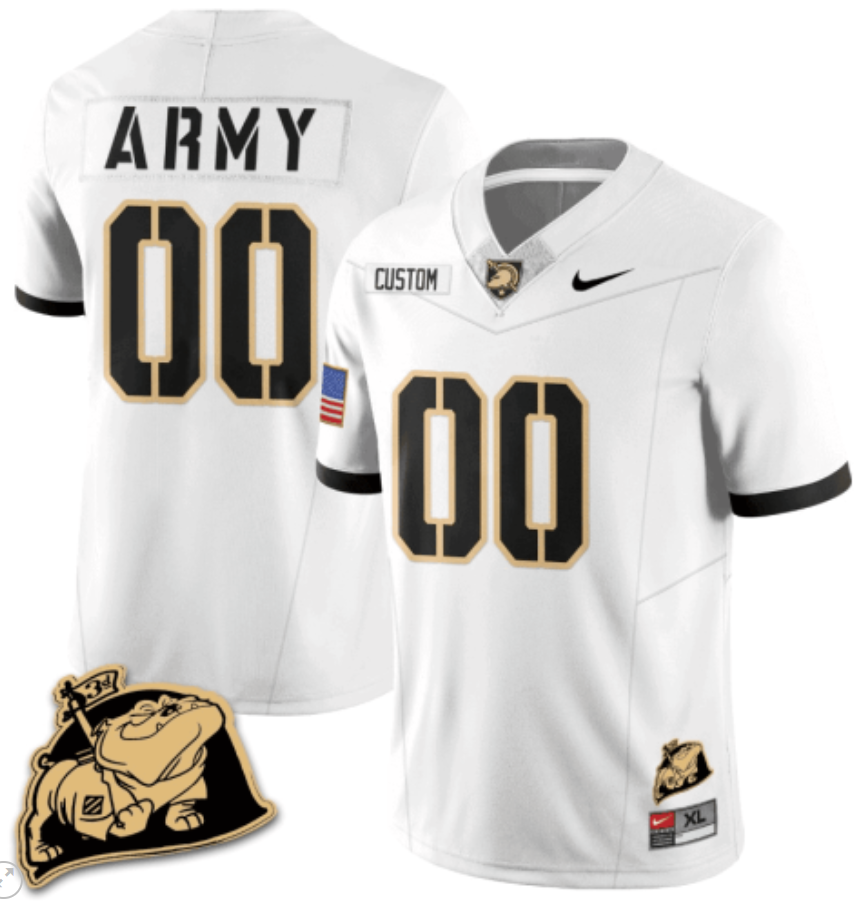 Custom Army Black Knights Jersey Name and Number Rocky The Bulldog Patch Vapor Limited College Football Stitched White