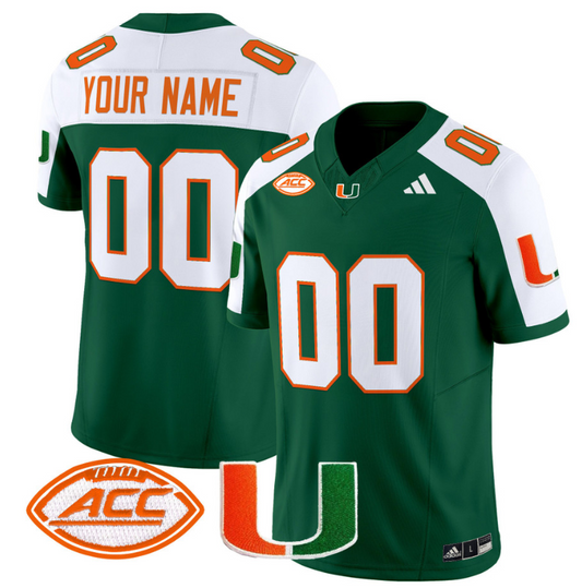 Custom Miami Hurricanes Jersey Name and Number Vapor Football Stitched Green Alternate