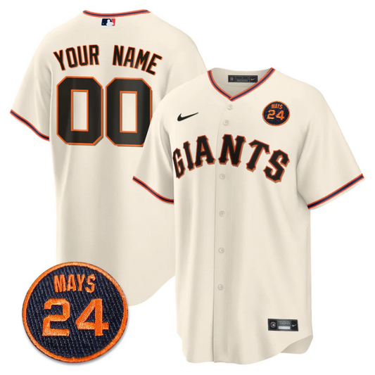 Custom San Francisco Giants Jersey #24 Willie Mays Patch 2024 Vapor Premier Limited  Cream Home