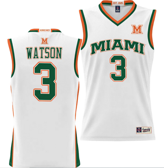 Christian Watson Jersey #3 Miami Hurricanes NIL College Basketball Lightweight White