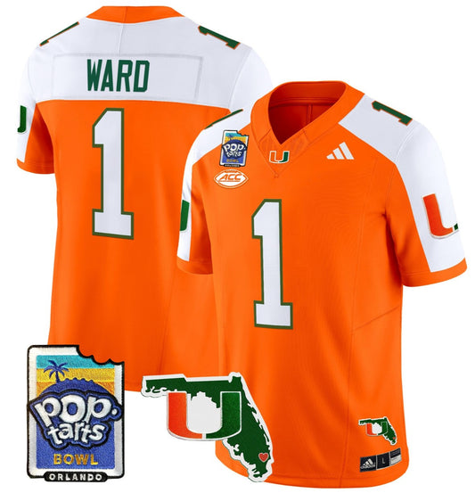 Cam Ward Jersey #1 Miami Hurricanes 2025 PopTarts Bowl Patch Orange Alternate