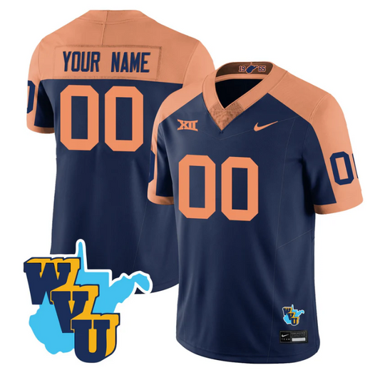 Custom West Virginia Mountaineers Jersey 1965-2025 Throwback Stitched Navy Alternate