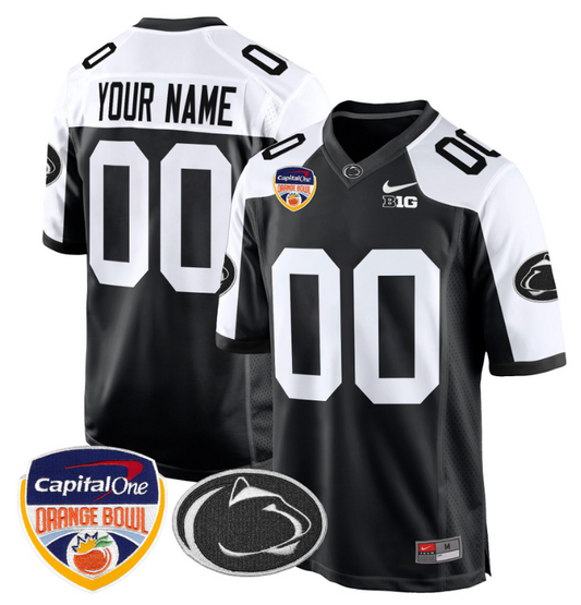 Custom Penn State Jersey Name, Number Orange Bowl Patch Football Black Alternate
