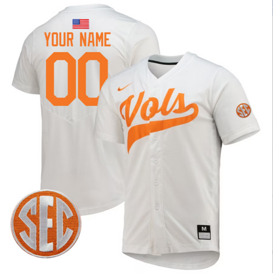 Custom Tennessee Volunteers Jersey College Baseball Stitched White SEC Patch