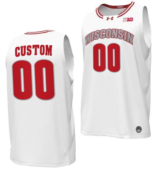 Custom Wisconsin Badgers Jersey Name and Number By the Players College Basketball 2023-24 White