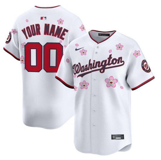 Custom Washington Nationals Jersey Name, Number Cherry Blossom Vapor Premier Limited Stitched White