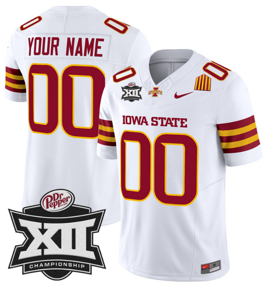 Custom Iowa State Jersey Name and Number 2024 Championship Patch White