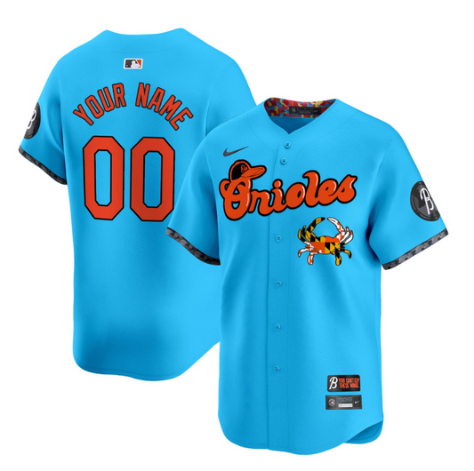 Custom Baltimore Orioles Jersey Maryland Blue Crab Vapor Premier Limited Stitched Light Blue