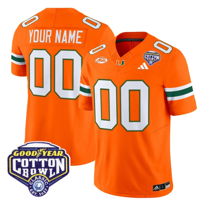 Custom Miami Hurricanes Jersey Name, Number 2025 Cotton Bowl Patch Stitched