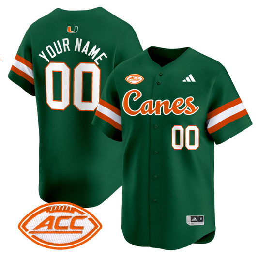 Custom Miami Hurricanes Jersey Name, Number 2024 Baseball V2 Green