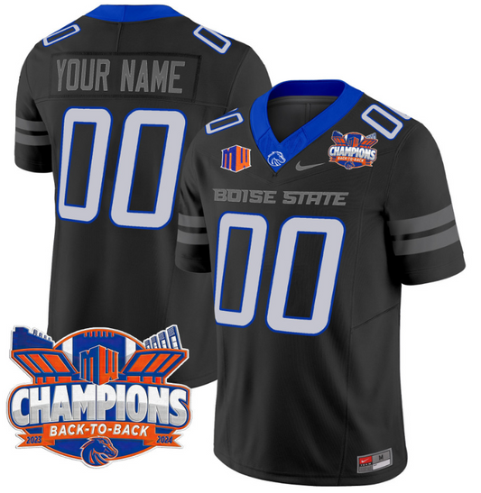 Custom Boise State Broncos Jersey Back To Back Champions Football Black