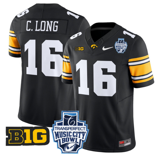 Chuck Long Jersey #16 Iowa Hawkeyes 2024 Music City Bowl Patch Black