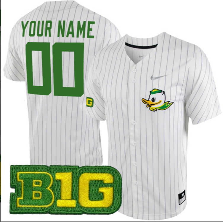 Custom Oregon Ducks Baseball White Silver Pinstripe Jersey All Stitched B1G Patch
