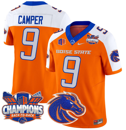Cameron Camper Jersey #9 Boise State Broncos Back To Back Champions Orange Alternate