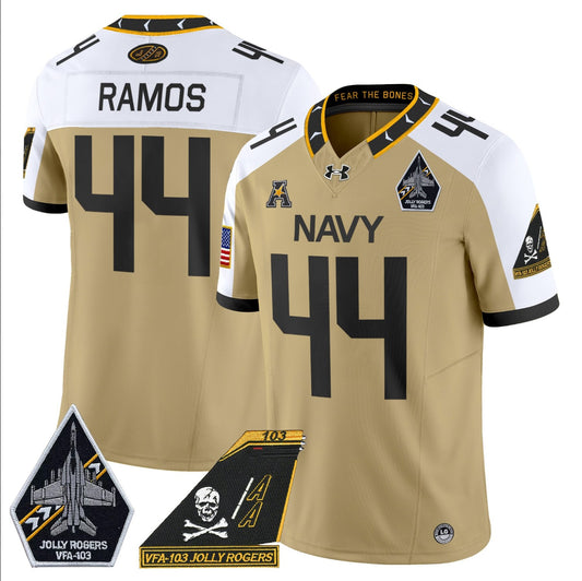 Colin Ramos Jersey #44 Navy Midshipmen 2024 Jolly Rogers Patch Gold Alternate