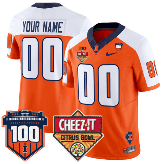 Custom Illinois Fighting Jersey 2025 Cheez-It Citrus Bowl Orange Alternate