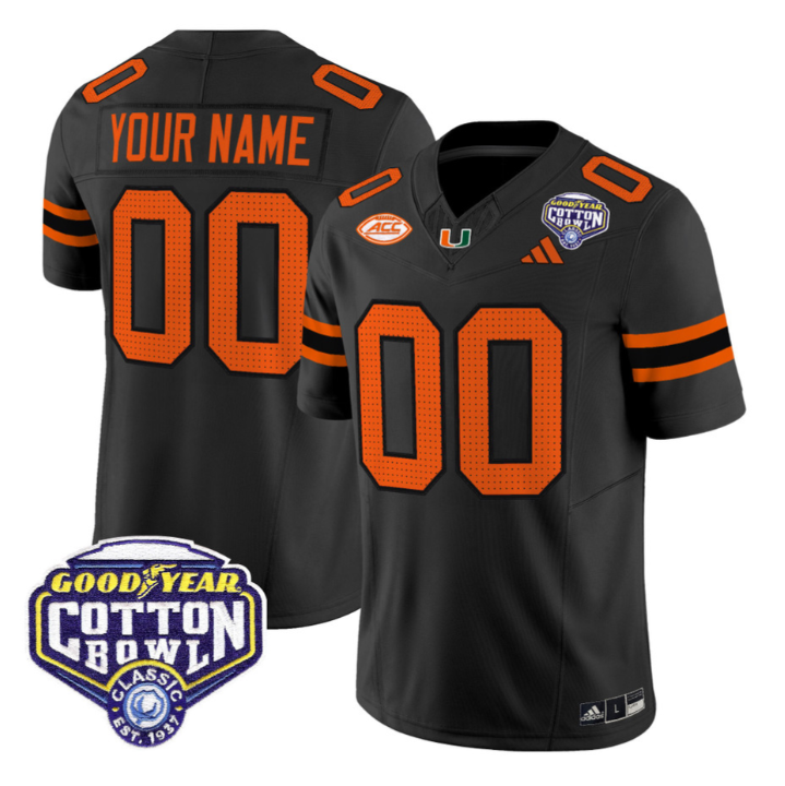 Custom Miami Hurricanes Jersey Name, Number 2025 Cotton Bowl Patch Stitched