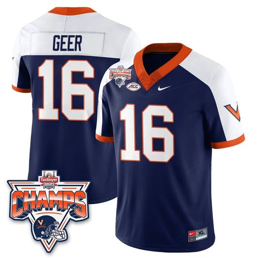 Cole Geer Jersey #16 Virginia Cavaliers 2025 Gator Bowl Champions Stitched