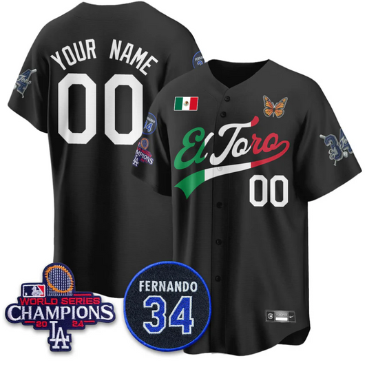 Custom Los Angeles Dodgers Jersey Mexican El Toro For 34 Stitched Black