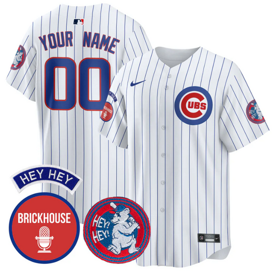 Custom Chicago Cubs Jersey Jack Brickhouse Hey Hey Patch Limited Stitched Pinstripe