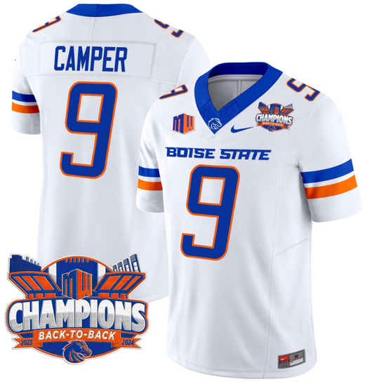 Cameron Camper Jersey #9 Boise State Broncos Back To Back Champions White