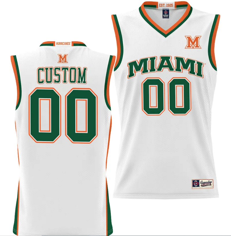 Custom Miami Hurricanes Jersey Name and Number NIL College Basketball Lightweight White