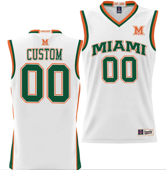 Custom Miami Hurricanes Jersey Name and Number NIL College Basketball Lightweight White