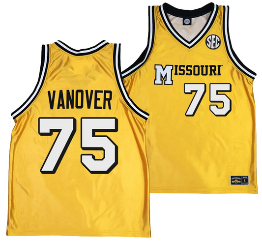 Connor Vanover Jersey #75 Missouri Tigers Alternate Basketball Throwback Legacy uniform Gold