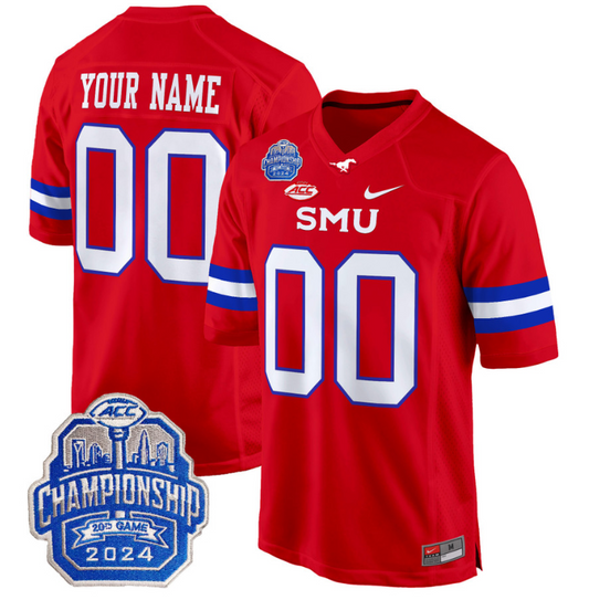 Custom SMU Mustangs Jersey 2024 ACC Championship Patch Football Red
