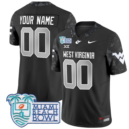 Custom West Virginia Mountaineers Jersey 2025 Miami Beach Bowl Patch Coal