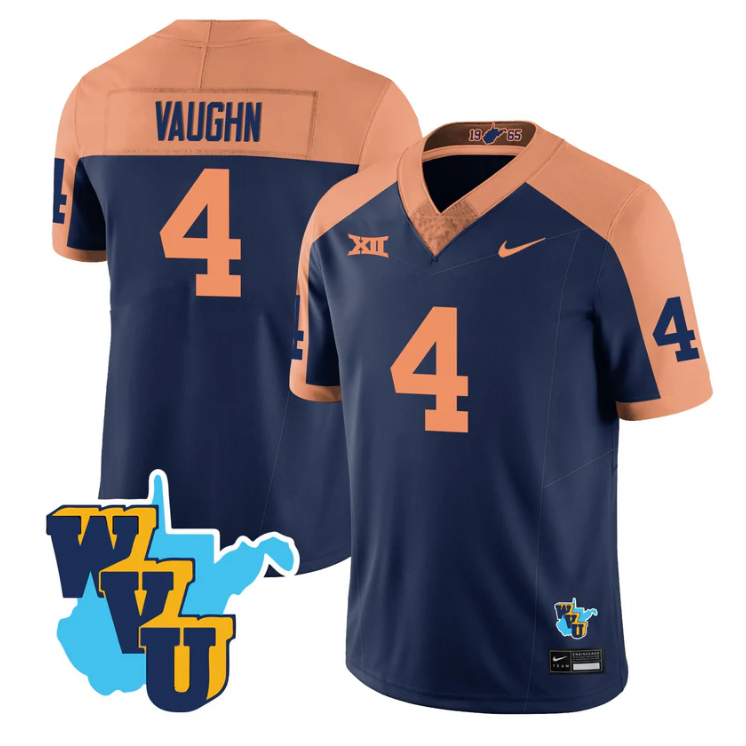 Cam Vaughn Jersey #4 West Virginia Mountaineers 1965-2025 Throwback Navy Alternate