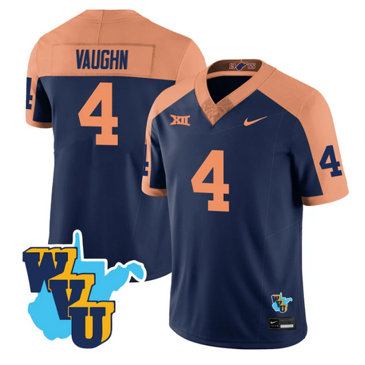 Cam Vaughn Jersey #4 West Virginia Mountaineers 1965-2025 Throwback Navy Alternate