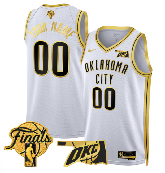 Custom Oklahoma City Thunder Jersey 2025 Finals Swingman Stitched White Gold