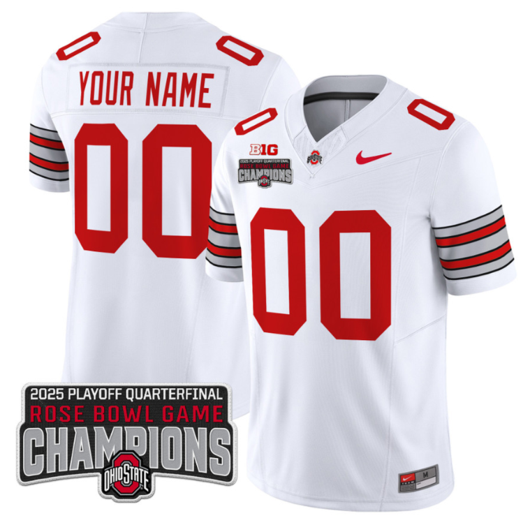 Custom Ohio State Jersey  'Heritage Stripe' 2025 Rose Bowl Champions White