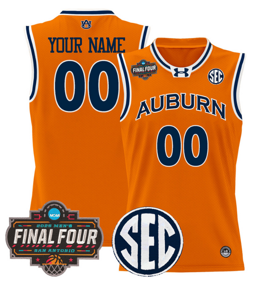 Custom Auburn Tigers Jersey 2025 Final Four Patch Basketball Stitched Orange