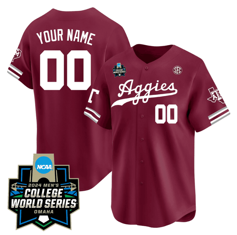 Custom Texas AM Aggies Jersey 2024 College World Series Vapor Premier Limited V2 NCAA Baseball Stitched Aggie Maroon