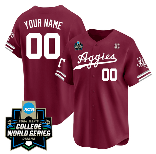 Custom Texas AM Aggies Jersey 2024 College World Series Vapor Premier Limited V2 NCAA Baseball Stitched Aggie Maroon